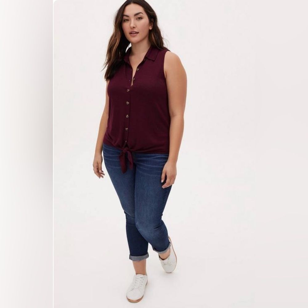 Torrid Slub Button Front Tie Tank J4